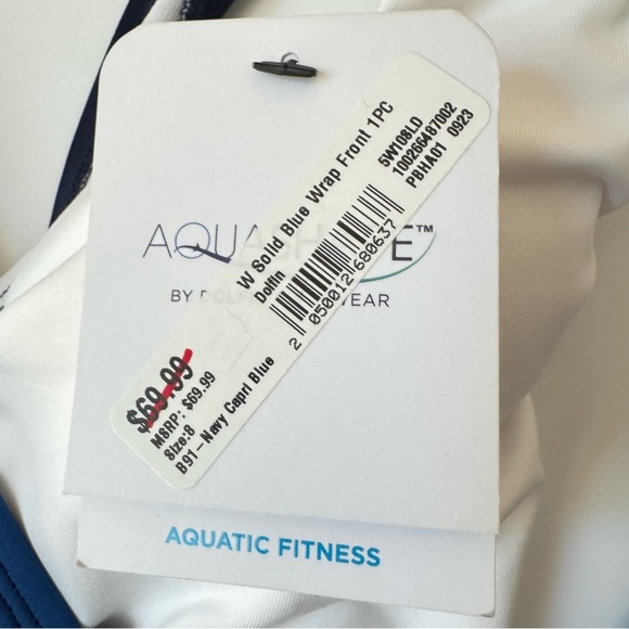 NWT DOLPHIN Aquashape Blue Wrap Front One Piece Swimsuit Size 8 Navy Capri Blue - Picture 2 of 16